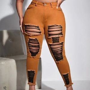 Shein Plus Ripped Cut Out Raw Trim Skinny Jean